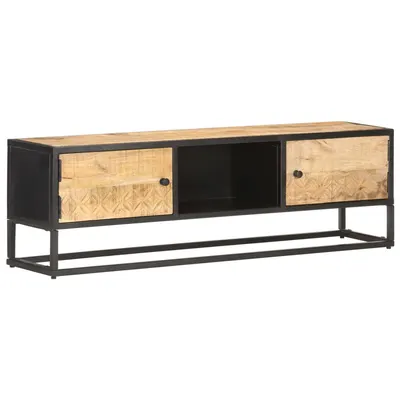 Gossi comoda tv cu usa sculpata, 130 x 30 x 40 cm, lemn mango brut