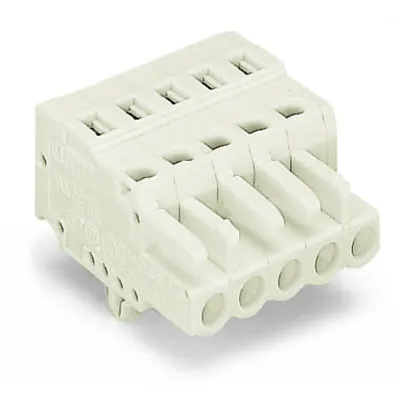 1-conductor female plug; 100% protected against mismating; Snap-in mounting feet; Locking lever; 2.5 mm²; Pin spacing 5 mm; 7-pole; 2,50 mm²; light gray