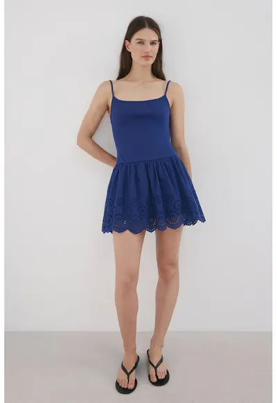 Rochie fara maneci cu detalii perforate - Bleumarin