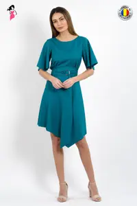 Rochie Xara de zi vaporoasa croita in clos cu lungime asimetrica