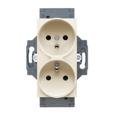 Priza Standard Francez 250v Ac - Screw Terminals - Front Tightening Terminals - Double - 2p+e 16a - Ivory - Dahlia