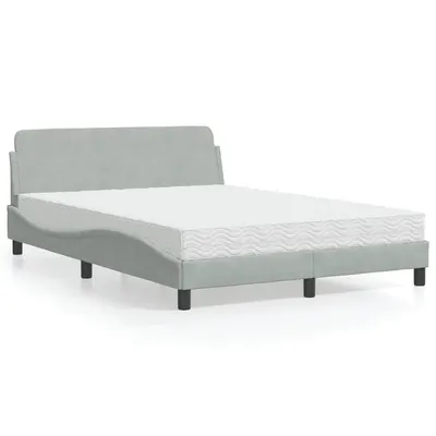 vidaXL Pat cu saltea, Dover, gri deschis, 140x190 cm, catifea