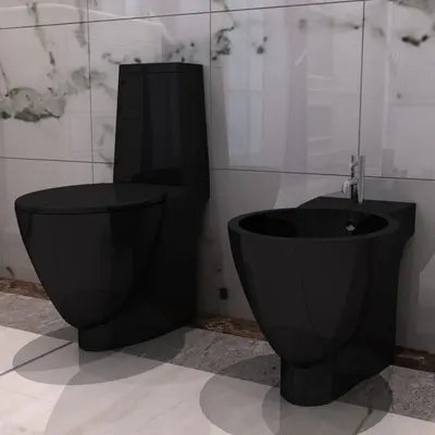 Set toaleta si bideu ceramica negru