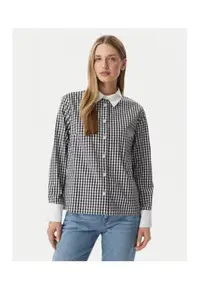 Camasa dama - negru - bumbac - maneci lungi - carouri