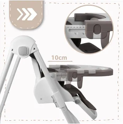 Scaun de masa 2 in 1 pentru bebelusi si copii Malplay Deli grey, model pliabil, tavita dubla detasabila, echipat cu 2 roti