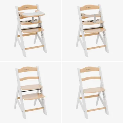 Scaun de masa copii multifunctional 4-in-1 Tulano Morsel 40 WhiteNatural structura din lemn rezistent,11 nivele de inaltime ,tavita dubla,recomandat 6luni-12 ani,greutate admisa 40 kg