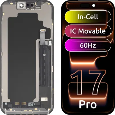 Display cu Touchscreen JK pentru Apple iPhone 17 Pro, cu Rama, Versiune LCD In-Cell IC Movable, Negru