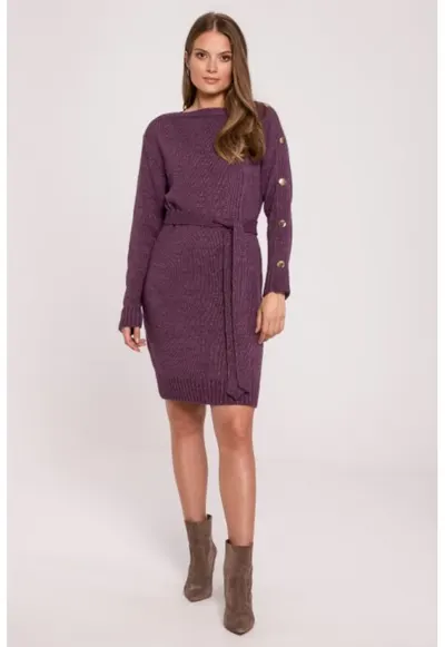 Rochie tip pulover cu nasturi decorativi pe maneci - - Violet