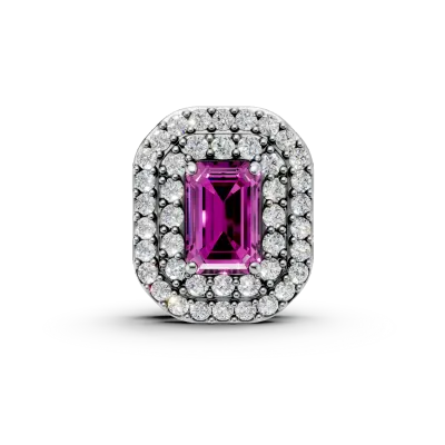 Pandantiv geometric din aur alb cu rubin rectangular de 0.6ct si diamante de 0.2ct