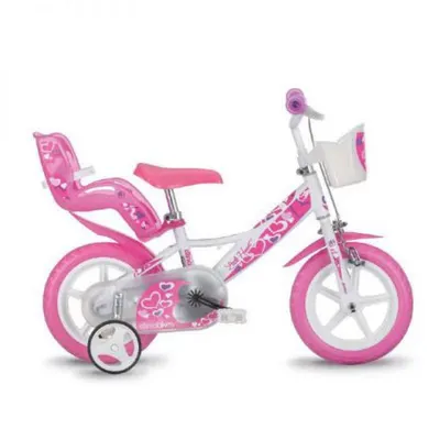 Bicicleta copii 3-5 ani, 12 inch, Rln Inimioare, Dino Bikes DB124 RLN05LH