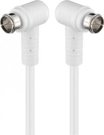 Cablu antena F-F 80 dB unghi 90 grade 1.5m T-T Alb, Goobay G67341