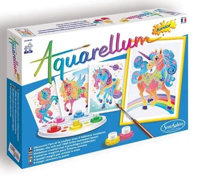 Set creativ de colorat Sentosphere - Unicorni, cu vopsele acuarele
