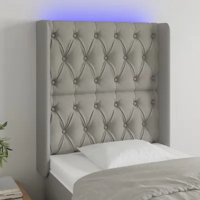 vidaXL Tăblie de pat cu LED, gri deschis, 83x16x118/128 cm, textil