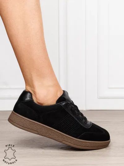 Pantofi sport din piele naturală intoarsa cu design modern CRL1809 NEGRU