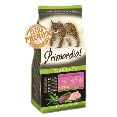 PRIMORDIAL Holistic Kitten, Rață și Curcan, hrană uscată fără cereale pisici junior, 2kg