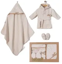 Set de baie din bumbac pentru copii Bebessi – Vintage, prosop și halat, 80 cm