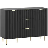 HOMCOM Bufet mobilier bucătărie depozitare cu 3 sertare, rafturi reglabile, dulapuri cu uși canelate, 120 x 40 x 90 cm, negru | Aosom Romania