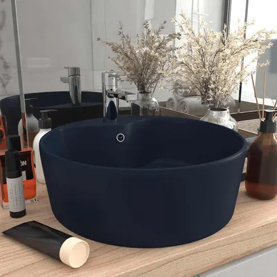 vidaXL Chiuvetă de lux cu preaplin, albastru mat, 36 x 13 cm, ceramică
