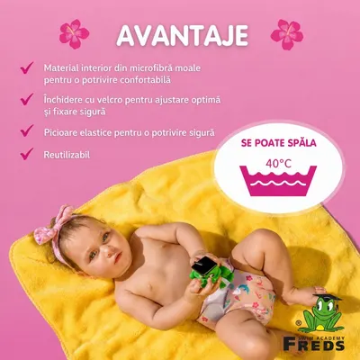 Scutec reutilizabil pentru inot bebelusi Freds Swim Academy roz, marimea 1, 4-9 kg