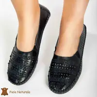 Balerini Negri din Piele Naturala cu talpa flexibila CRL0176