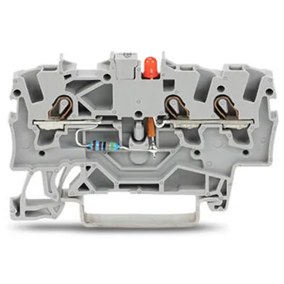 Component terminal block; 3-conductor; LED (red); 24 VDC; for DIN-rail 35 x 15 and 35 x 7.5; 1.5 mm²; Push-in CAGE CLAMP®; 1,50 mm²; gray