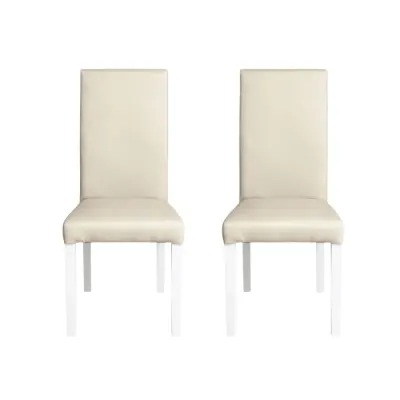 Set 2 scaune living TEO, picioare lemn alb, piele ecologica crem, 46x60x98 cm