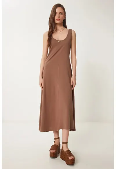 Rochie Midi - Happiness Istanbul - Casual - 100% bumbac - Maro Mocha