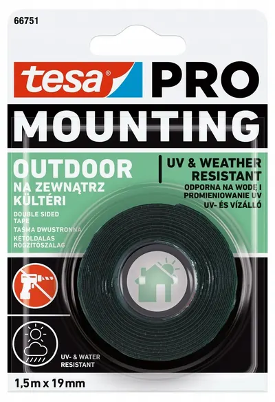 Montaj bandă Tesa - Pro Mounting, pentru uz exterior, 1,5 m x 19 mm, verde