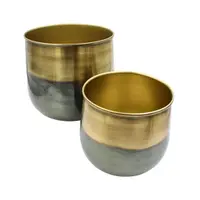 Set 2 Măști pentru Ghivece de Flori – Metal Auriu și Gri Fumuriu, 19 cm și 14 cm