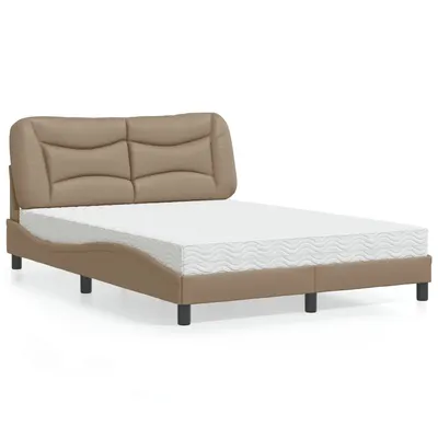 vidaXL Pat cu saltea, Hvar, cappuccino, 140x190cm piele ecologică