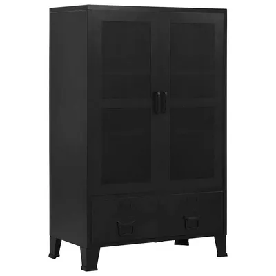 Gossi dulap birou cu usi de plasa negru 75x40x120 cm otel industrial