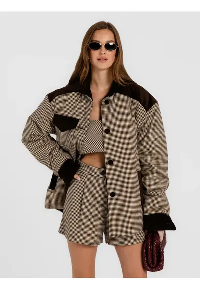 Jacheta tip camasa cu imprimeu houndstooth Retto