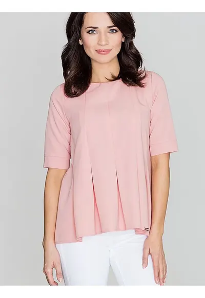 Bluza dama - roz - poliester - maneci scurte - decolteu rotund