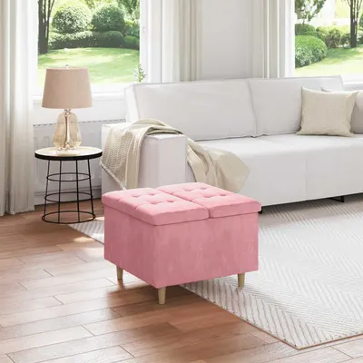 vidaXL Ottoman cu Depozitare Roz 60 x 60 x 45 cm Catifea