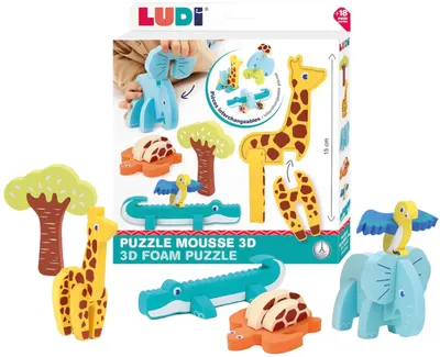 Puzzle 3D educativ Ludi - Animale, 18 piese