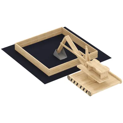 AIYAPLAY Cutie de nisip din lemn pentru copii cu excavator, cutie de nisip pentru copii cu scaun rotativ 360° și căptușeală 184x90x56 cm natural | Aosom Romania