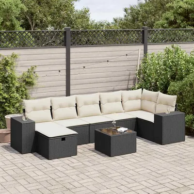 Gossi set mobilier de gradina cu perne, 8 piese, negru, poliratan