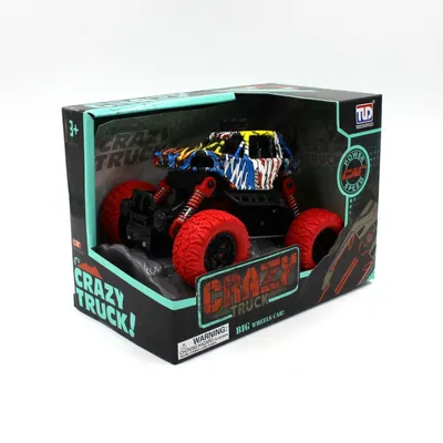 Camion Monster Truck, Crazy Design, Roti Roșii, Mecanism Pull-Back, 15 cm, Stil Urban-Aventuros