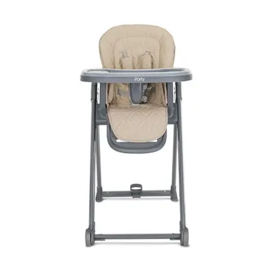 Scaun de masa pentru copii Lorelli Party Beige Leather cadru usor din aluminiu, spatar reglabil, suport picioare, centuri de siguranta, roti, cos pentru jucarii, 6 luni+