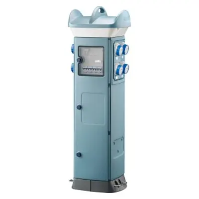 Qmc63c - Wired - For Campsite - Double Side Take-Off - 4 Socket Outlet2p+e 16a 4 Socket Outlet Tv/sat 4 Socket Outlet Telephonic/data -Ip55-Light Blue