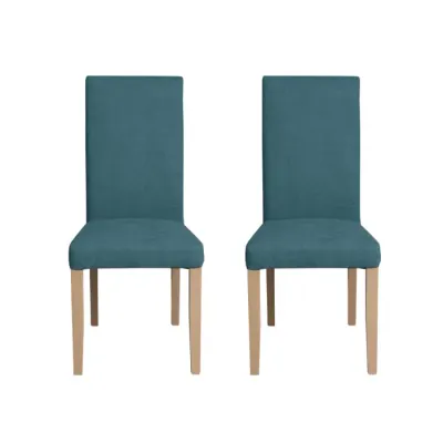 Set 2 scaune living TEO, picioare lemn natur, stofa turcoaz, 46x60x98 cm