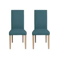 Set 2 scaune living TEO, picioare lemn natur, stofa turcoaz, 46x60x98 cm