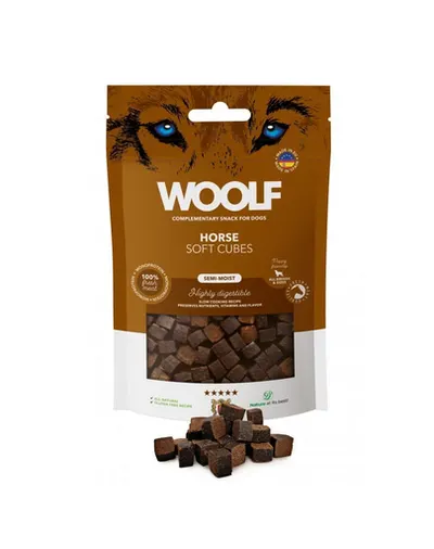 WOOLF Soft Cubes Horse Monoprotein 100g snackuri moi din carne de cal, pentru caini