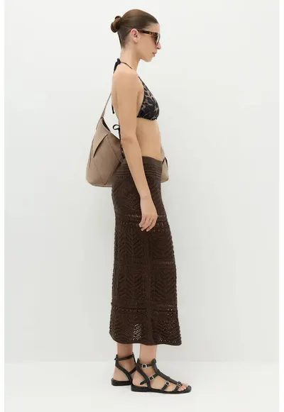 Fusta midi din tricot pentru plaja - Maro inchis