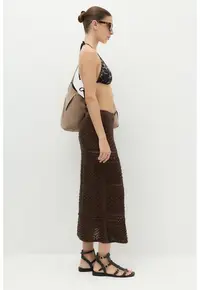 Fusta midi din tricot pentru plaja - Maro inchis