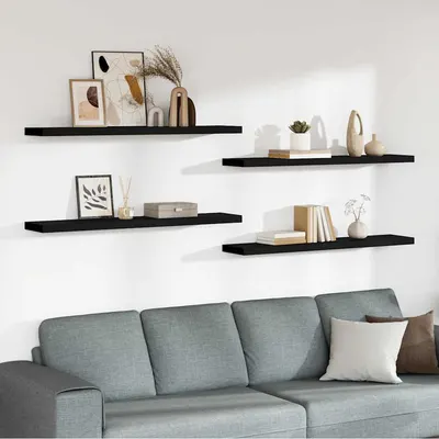 vidaXL Rafturi de perete suspendate 4 buc. negru 120x23,5x3,8 cm MDF