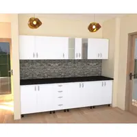 Bucatarie Alfa 2.6 metri PAL alb cu blat Negru