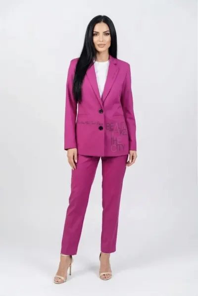 Sacou casual roz cu buzunare laterale