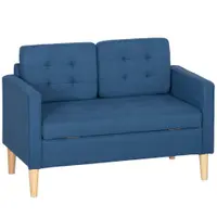 HOMCOM Canapea cu două locuri cu depozitare, capitonare cu nasturi, perne, lemn de cauciuc, 117x62x78cm, Albastru | Aosom Romania