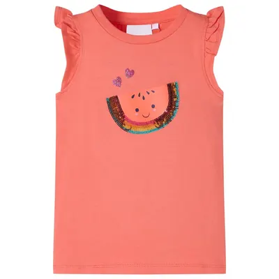 Tricou pentru copii cu mâneci cu volane, coral, 116